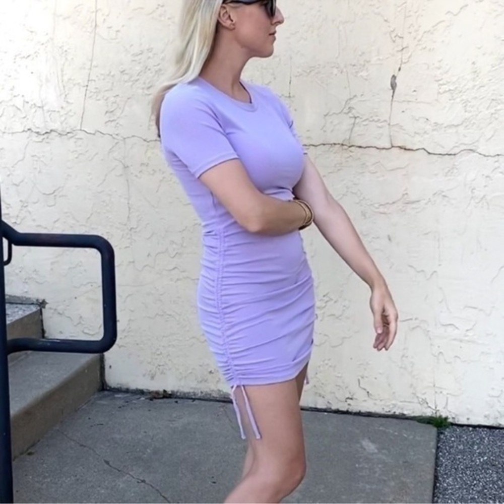 Divided bodycon ruched mini dress ribbed knit stretch size M